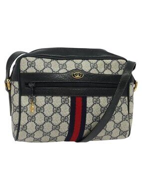 Authentic GUCCI GG Supreme Sherry Line Shoulder Bag PVC Navy Gold 32 02 004